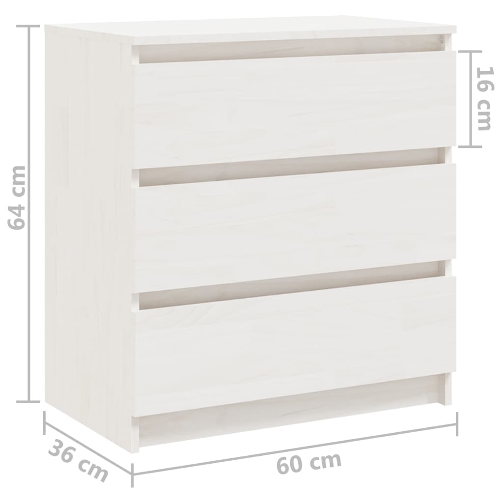 Mesita de noche madera maciza de mango blanco 60x36x64 cm