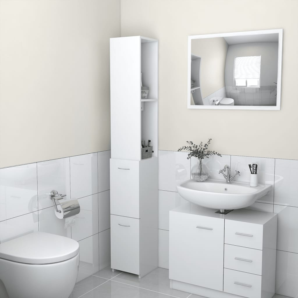 Armario baño madera contrachapada gris hormigón 25x26,5x170 cm