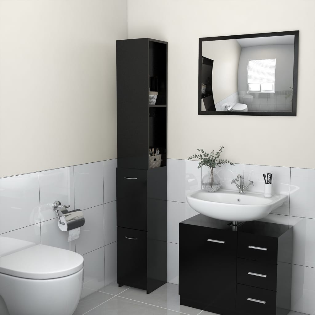 Armario baño madera contrachapada gris hormigón 25x26,5x170 cm