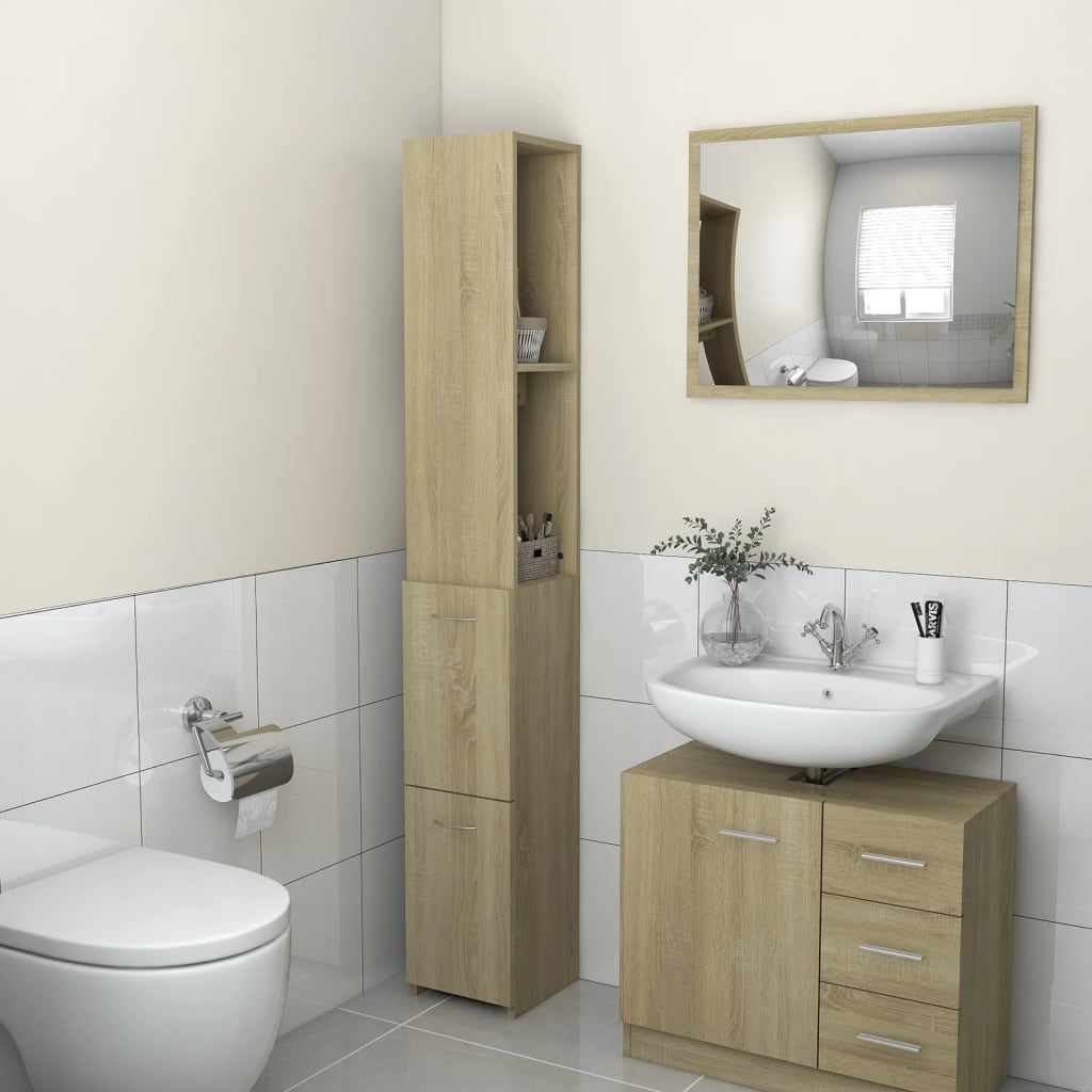 Armario baño madera contrachapada gris hormigón 25x26,5x170 cm