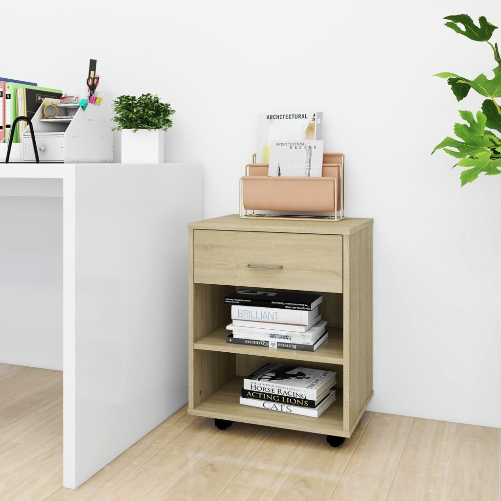 Armario con ruedas de madera contrachapada blanco 60x35x75 cm