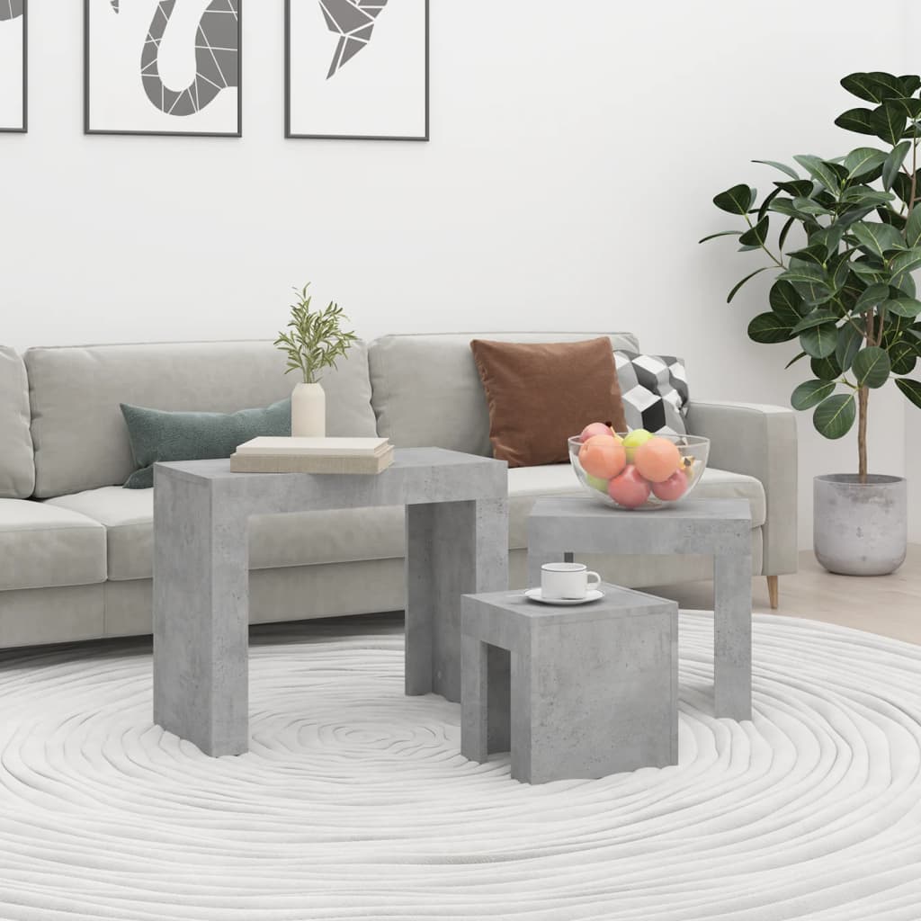 Stackable 3-piece high-gloss white plywood coffee tables