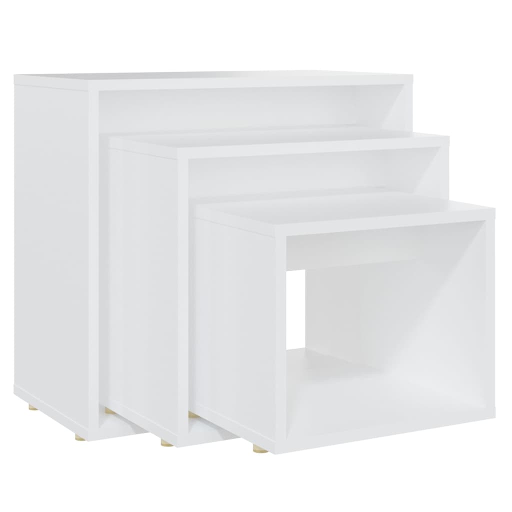 Mesas apilables 3 piezas madera contrachapada blanco