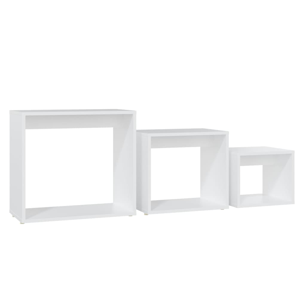 Mesas apilables 3 piezas madera contrachapada blanco
