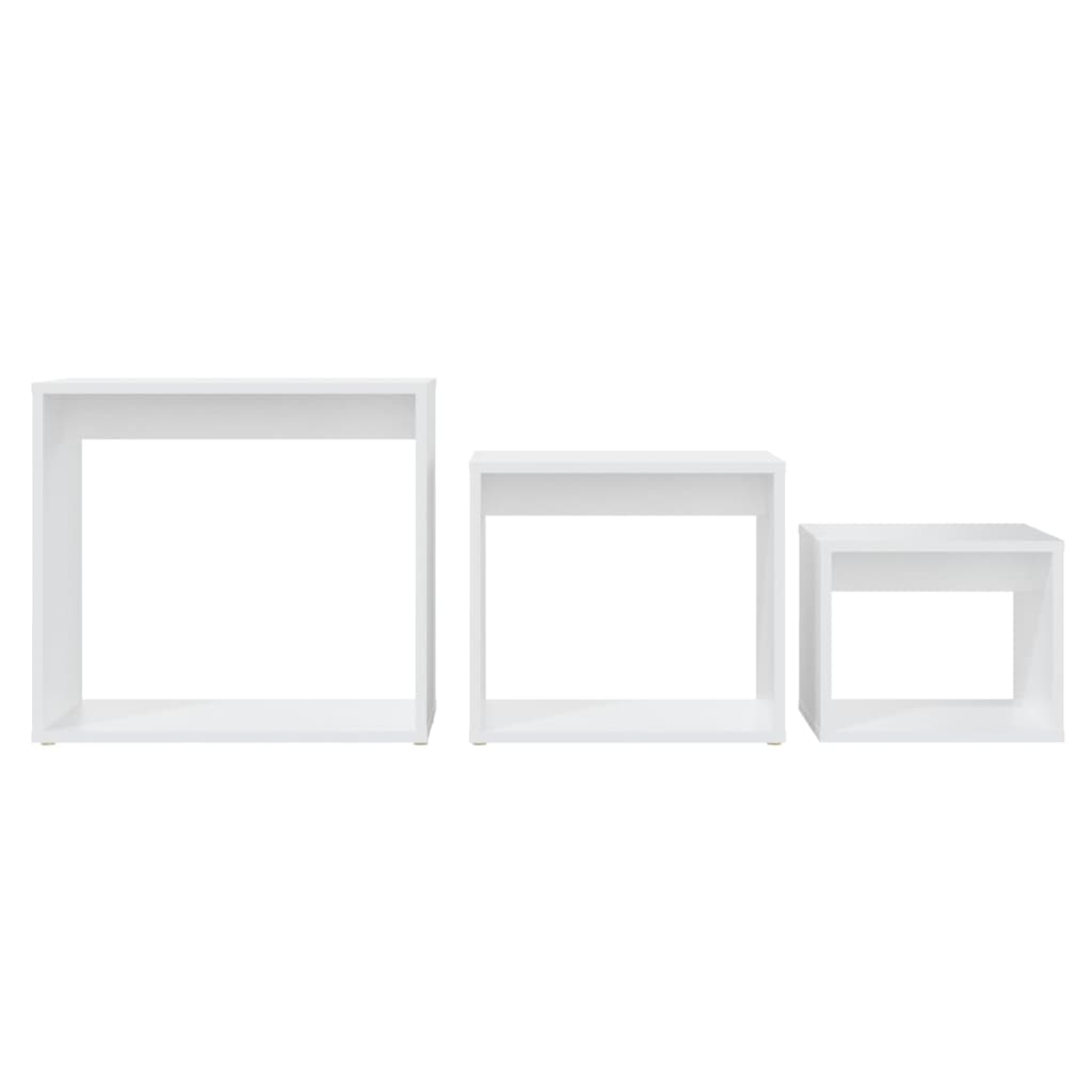 Mesas apilables 3 piezas madera contrachapada blanco