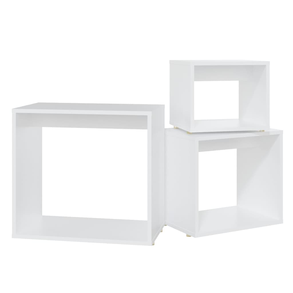 Mesas apilables 3 piezas madera contrachapada blanco