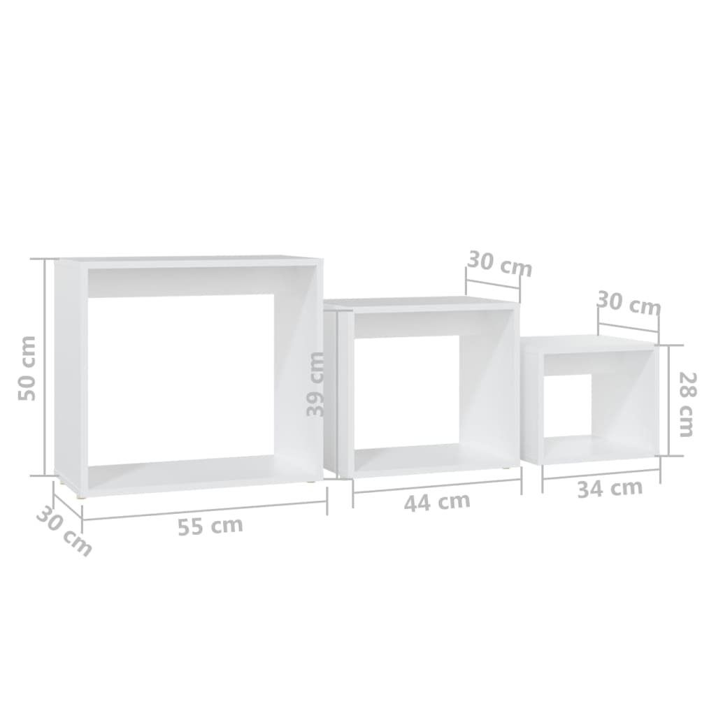 Mesas apilables 3 piezas madera contrachapada blanco
