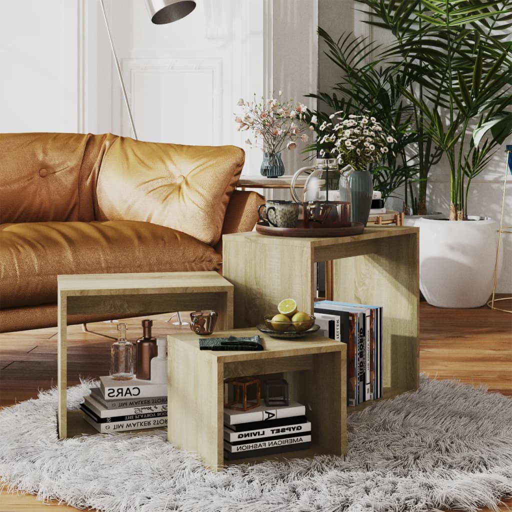 3-piece nesting tables plywood white