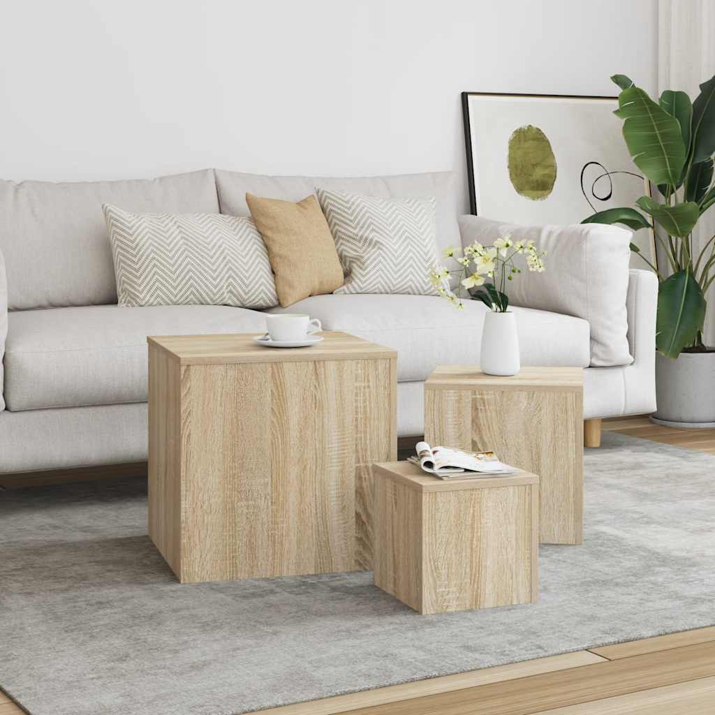 3-piece chipboard side tables concrete grey
