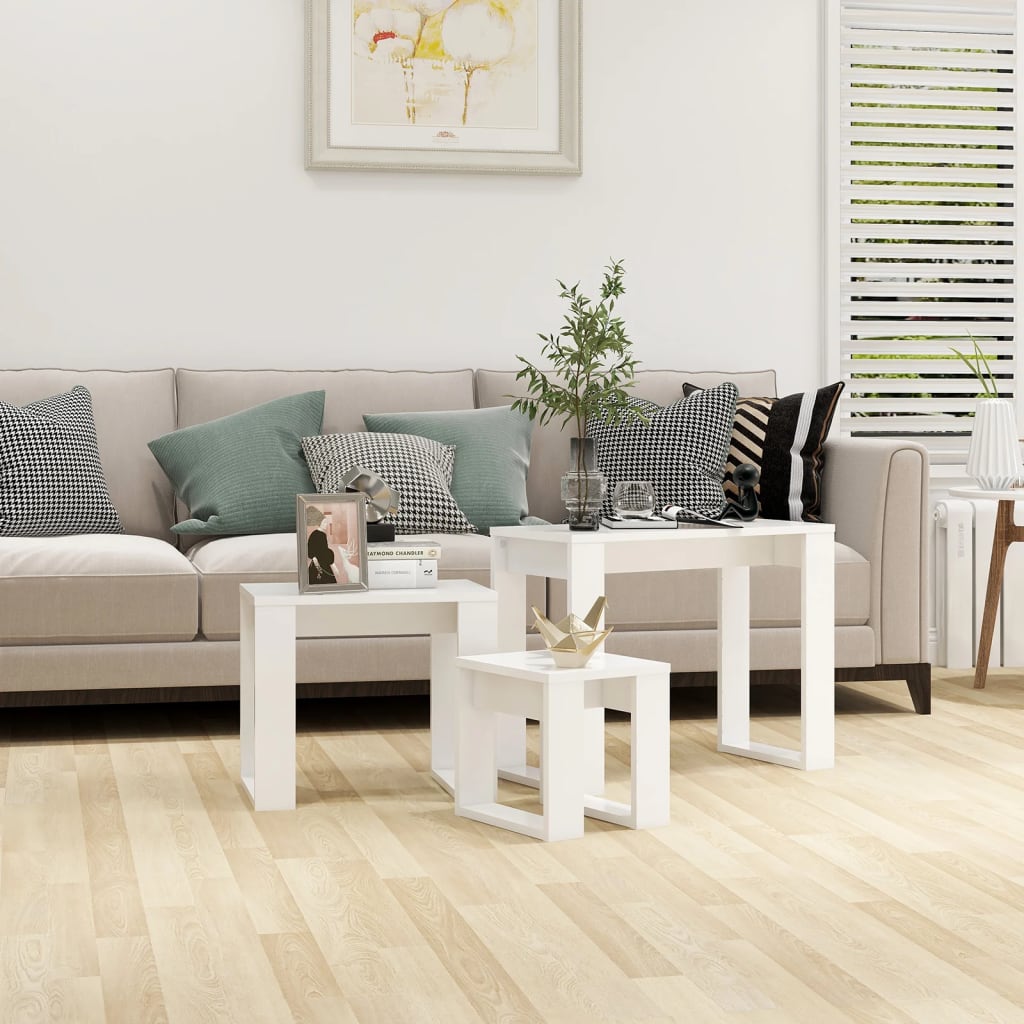 Mesas nido 3 piezas de madera de ingeniería blanca