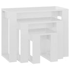Mesas apilables 3 piezas madera contrachapada blanco brillante