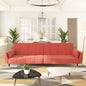 2-seater sofa bed with two burgundy velvet pillows
