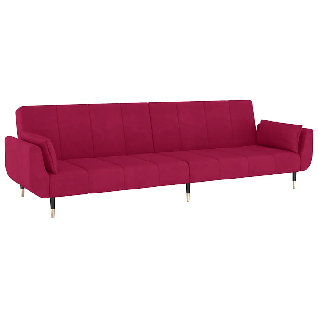 Sofá cama de 2 plazas con dos almohadas terciopelo color vino