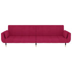 Sofá cama de 2 plazas con dos almohadas terciopelo color vino