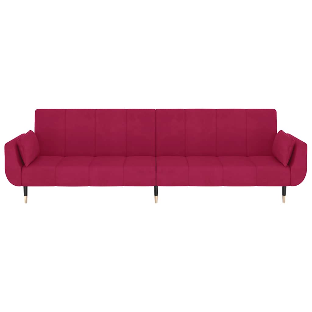 Sofá cama de 2 plazas con dos almohadas terciopelo color vino