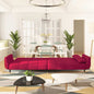2-seater sofa bed with two burgundy velvet pillows