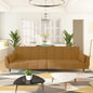 2-seater sofa bed with two burgundy velvet pillows