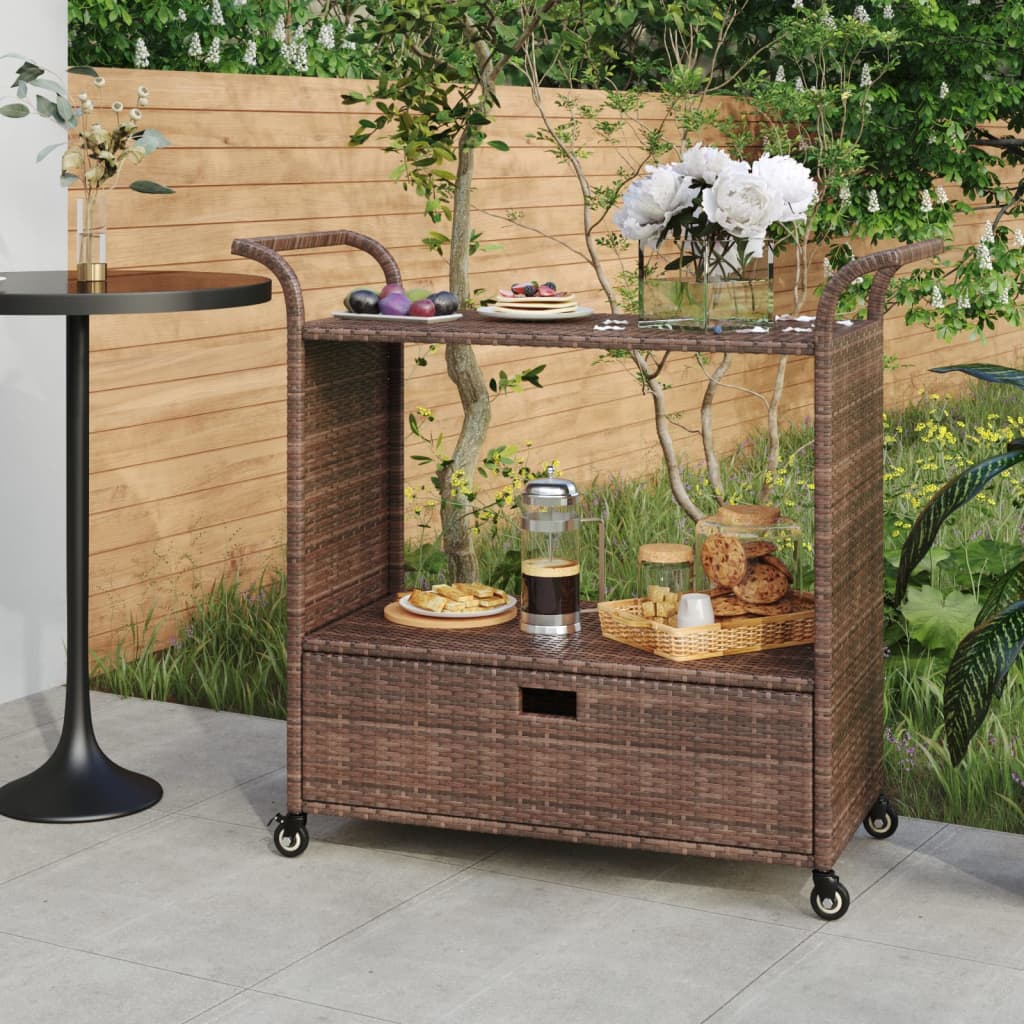 Carrito de bar con cajón ratán sintético gris 100x45x97 cm