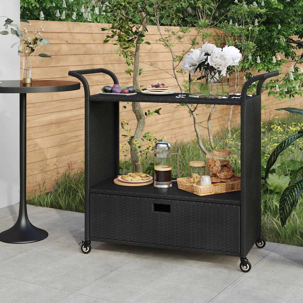 Carrito de bar con cajón ratán sintético gris 100x45x97 cm