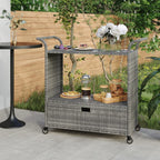 Carrito de bar con cajón ratán sintético gris 100x45x97 cm