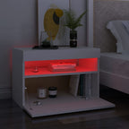 Mesita de noche luces LED 2 uds contrachapada blanco 60x35x40cm