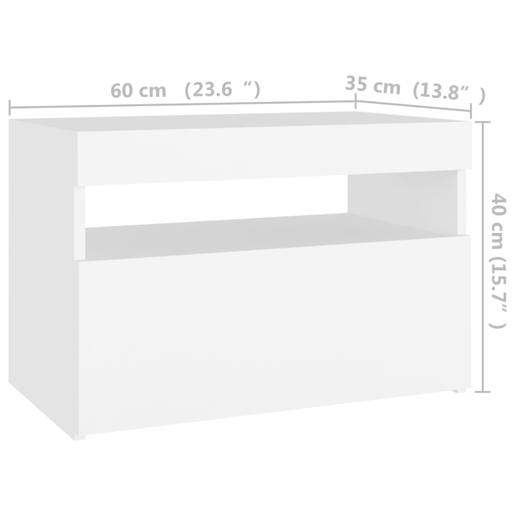Mesita de noche luces LED 2 uds contrachapada blanco 60x35x40cm