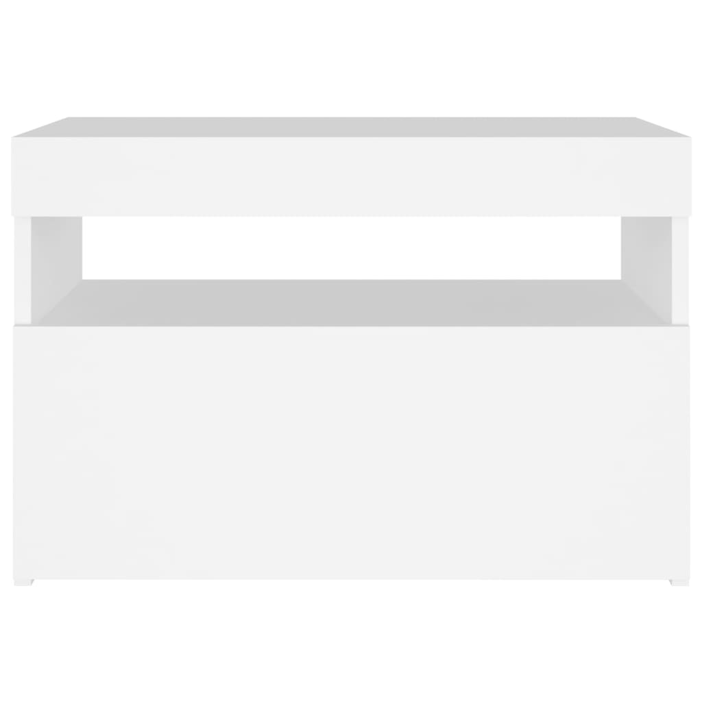 Mesita de noche luces LED 2 uds contrachapada blanco 60x35x40cm