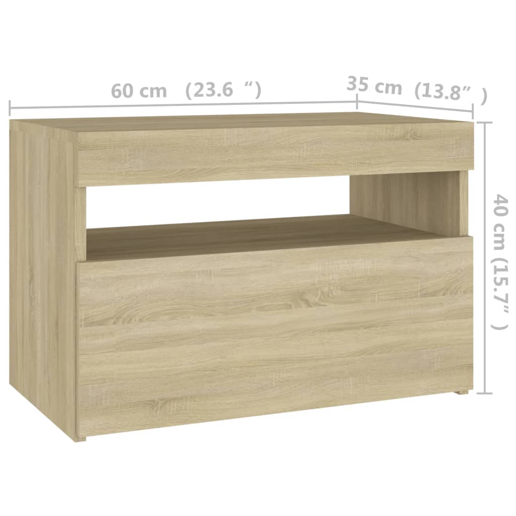 Mesitas de noche con LED 2 uds contrachapada Sonoma 60x35x40 cm