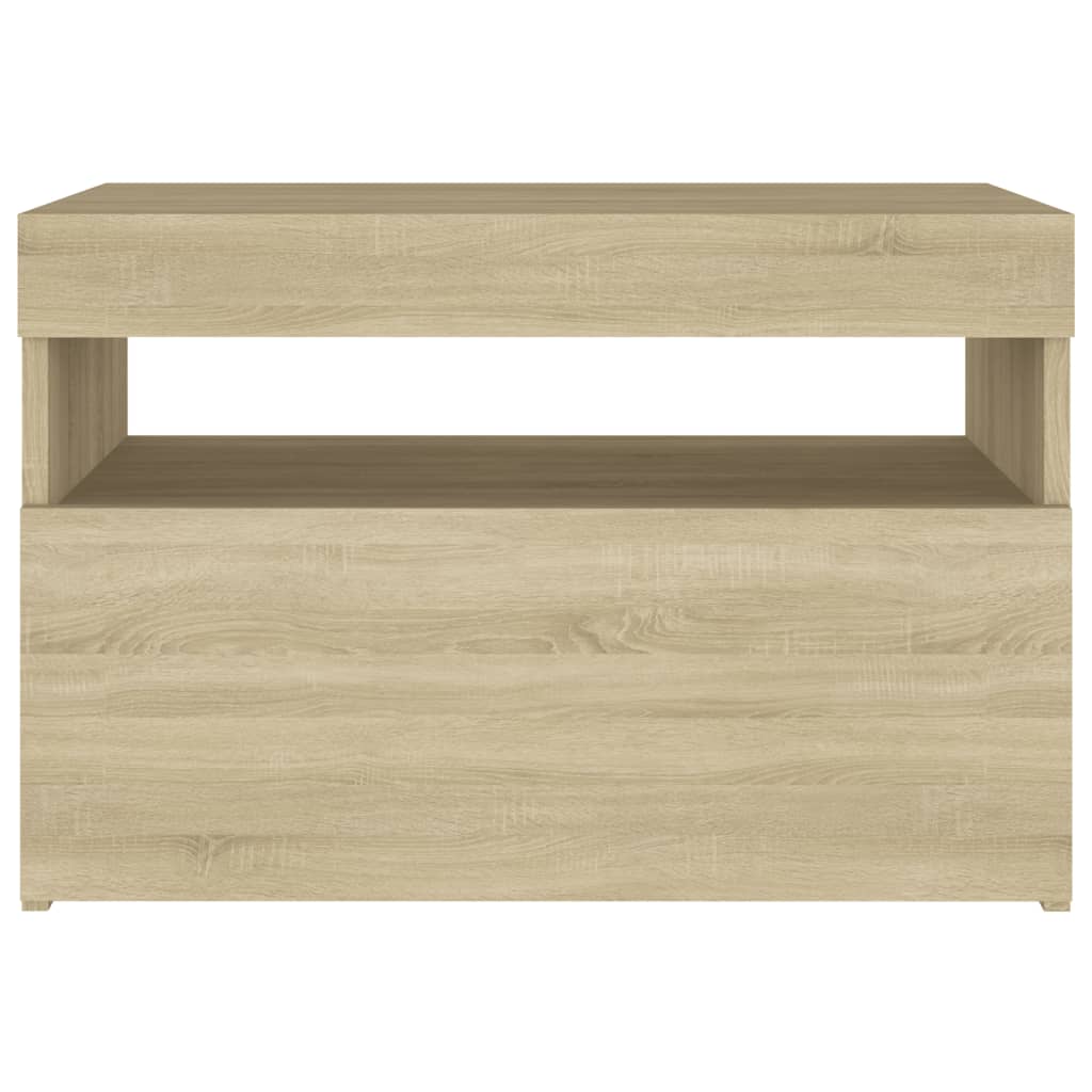 Mesitas de noche con LED 2 uds contrachapada Sonoma 60x35x40 cm