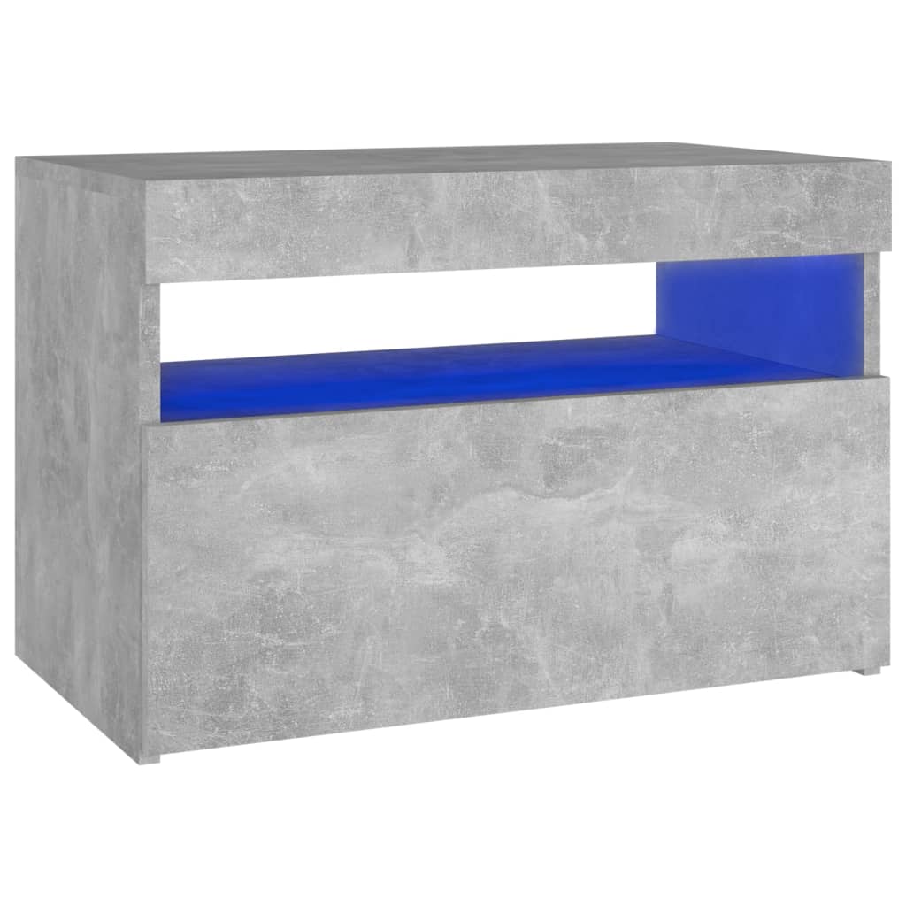 Mesita de noche con LED contrachapada gris hormigón 60x35x40 cm