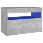 Mesita de noche con LED contrachapada gris hormigón 60x35x40 cm