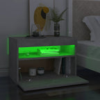 Mesita de noche con LED contrachapada gris hormigón 60x35x40 cm