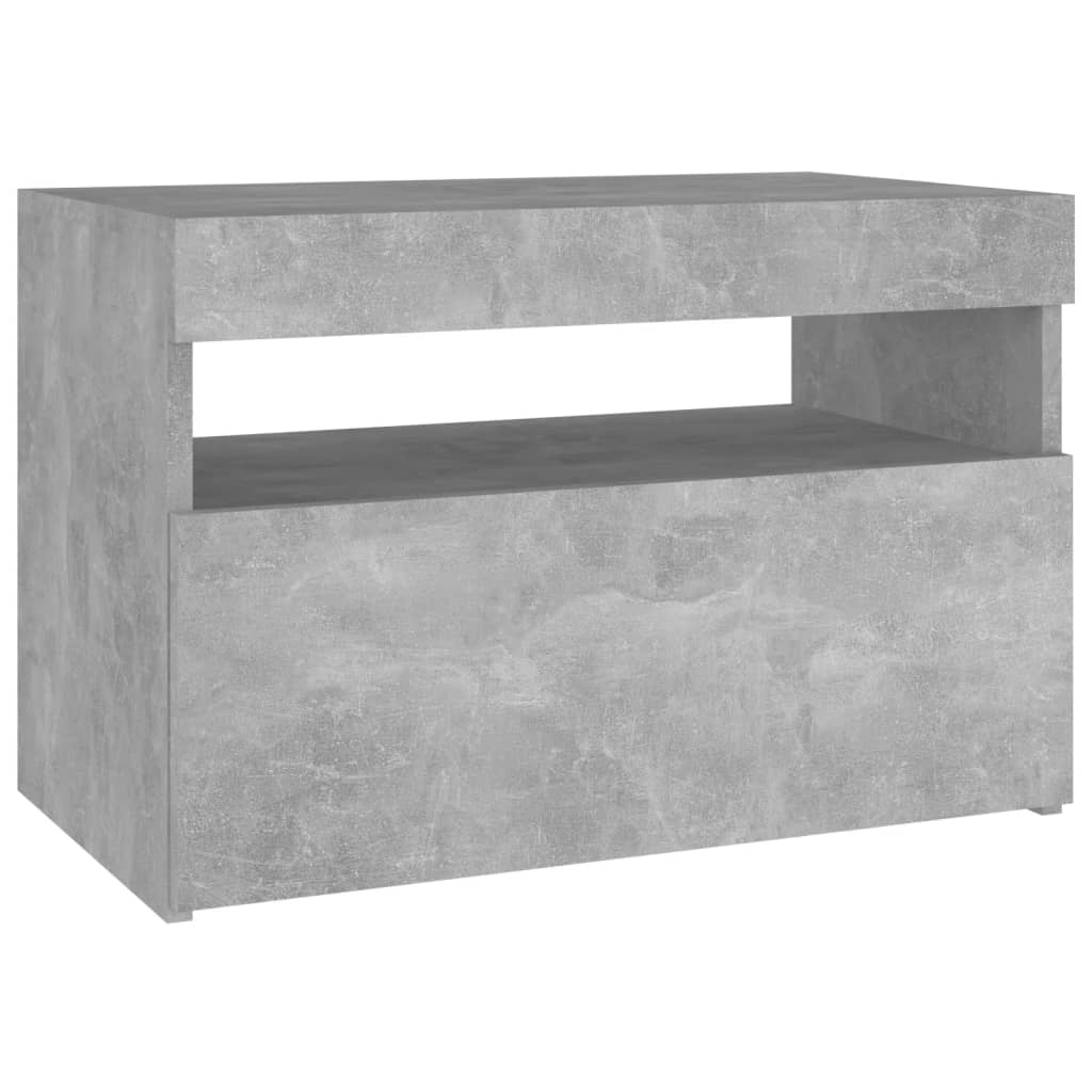 Mesita de noche con LED contrachapada gris hormigón 60x35x40 cm