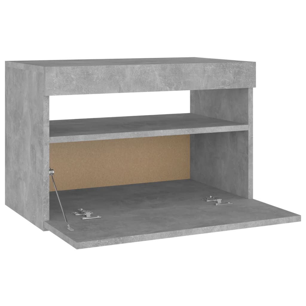 Mesita de noche con LED contrachapada gris hormigón 60x35x40 cm