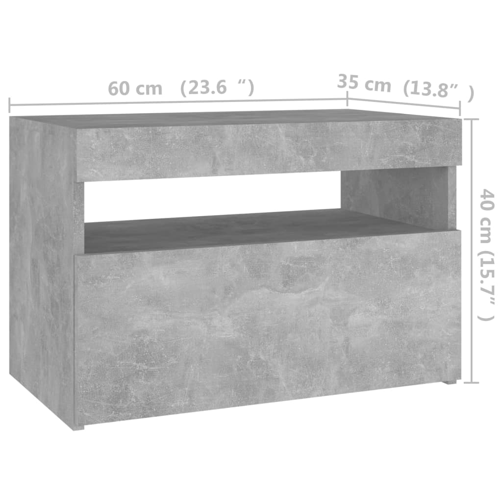 Mesitas de noche LED 2 uds contrachapada hormigón 60x35x40 cm