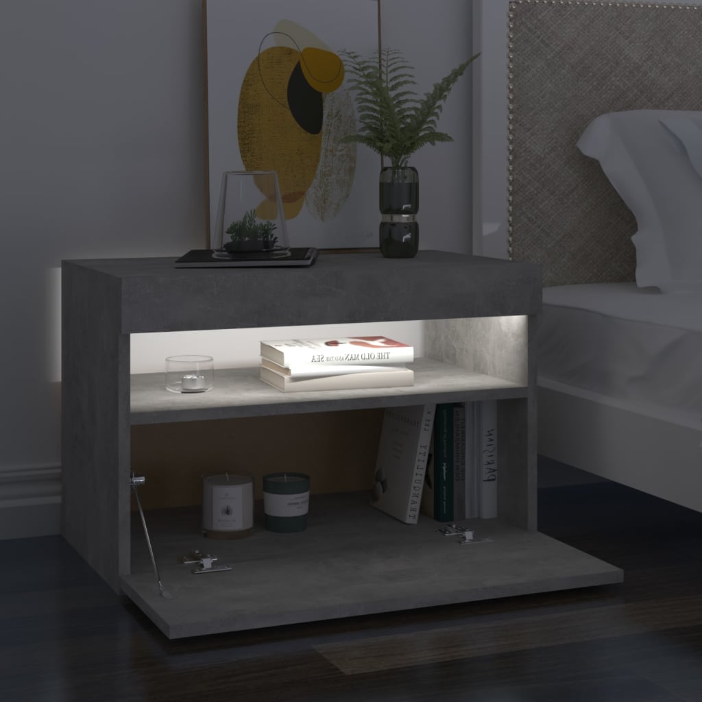 Mesitas de noche LED 2 uds contrachapada hormigón 60x35x40 cm