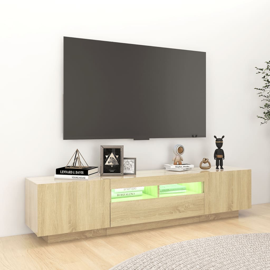 Armario TV con luces LED color roble Sonoma 180x35x40 cm