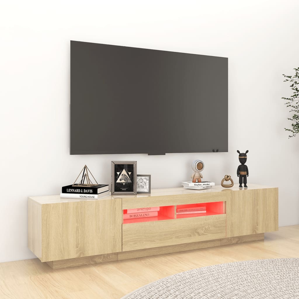 Armario TV con luces LED color roble Sonoma 180x35x40 cm