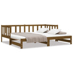 Sofá cama extraíble madera de pino marrón miel 2x(90x200) cm