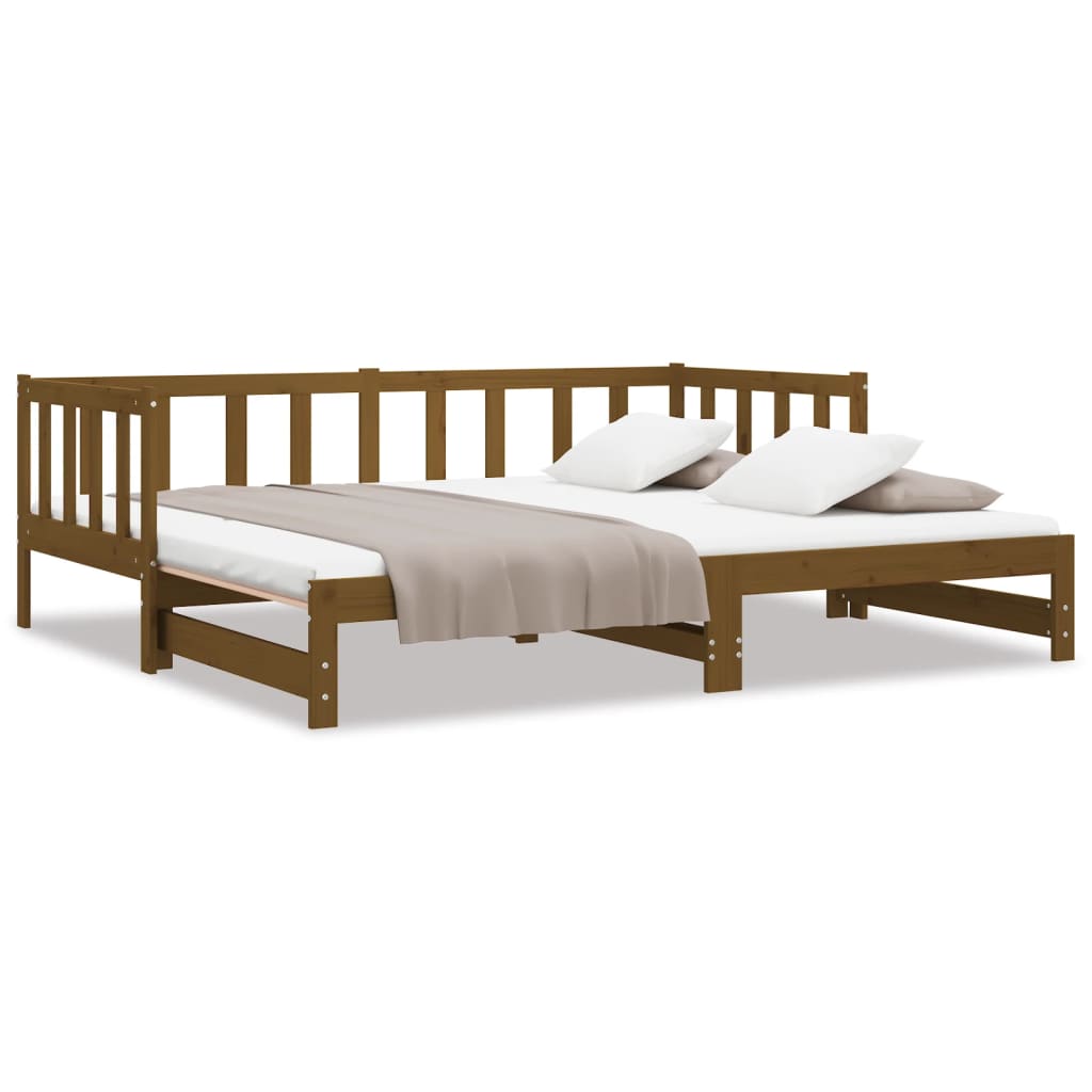 Sofá cama extraíble madera de pino marrón miel 2x(90x200) cm