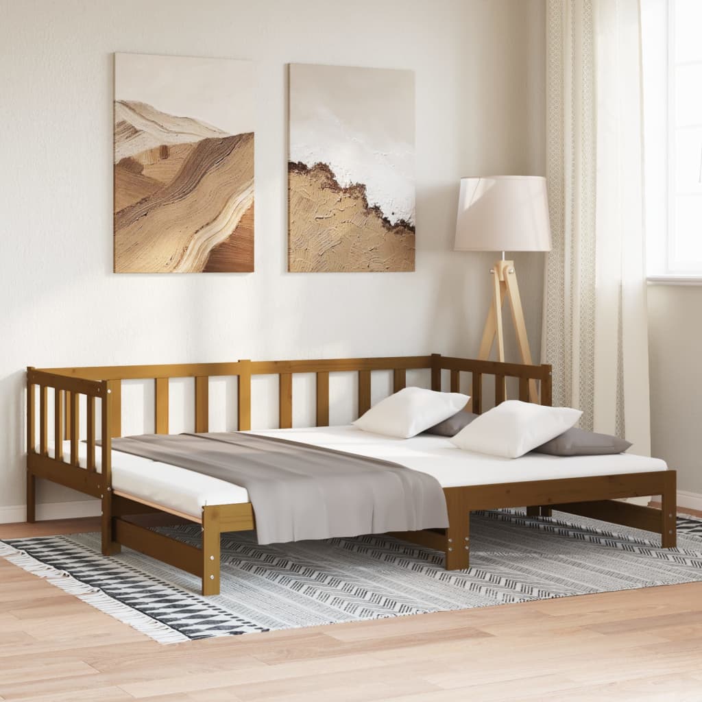 Sofá cama extraíble madera de pino marrón miel 2x(90x200) cm