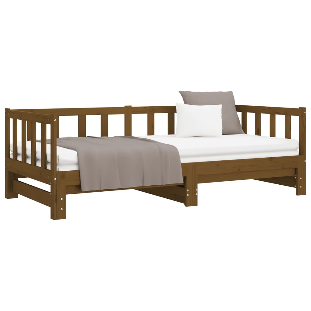 Sofá cama extraíble madera de pino marrón miel 2x(90x200) cm