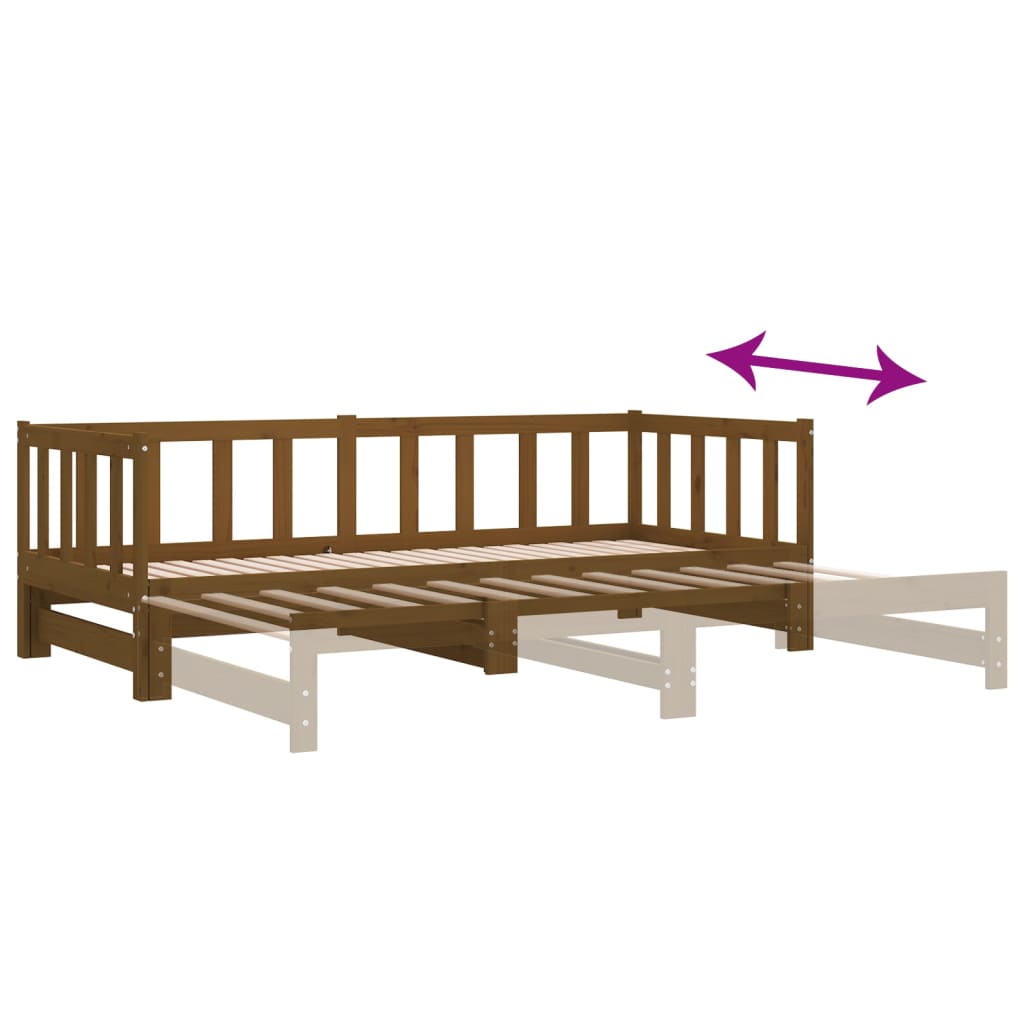 Sofá cama extraíble madera de pino marrón miel 2x(90x200) cm