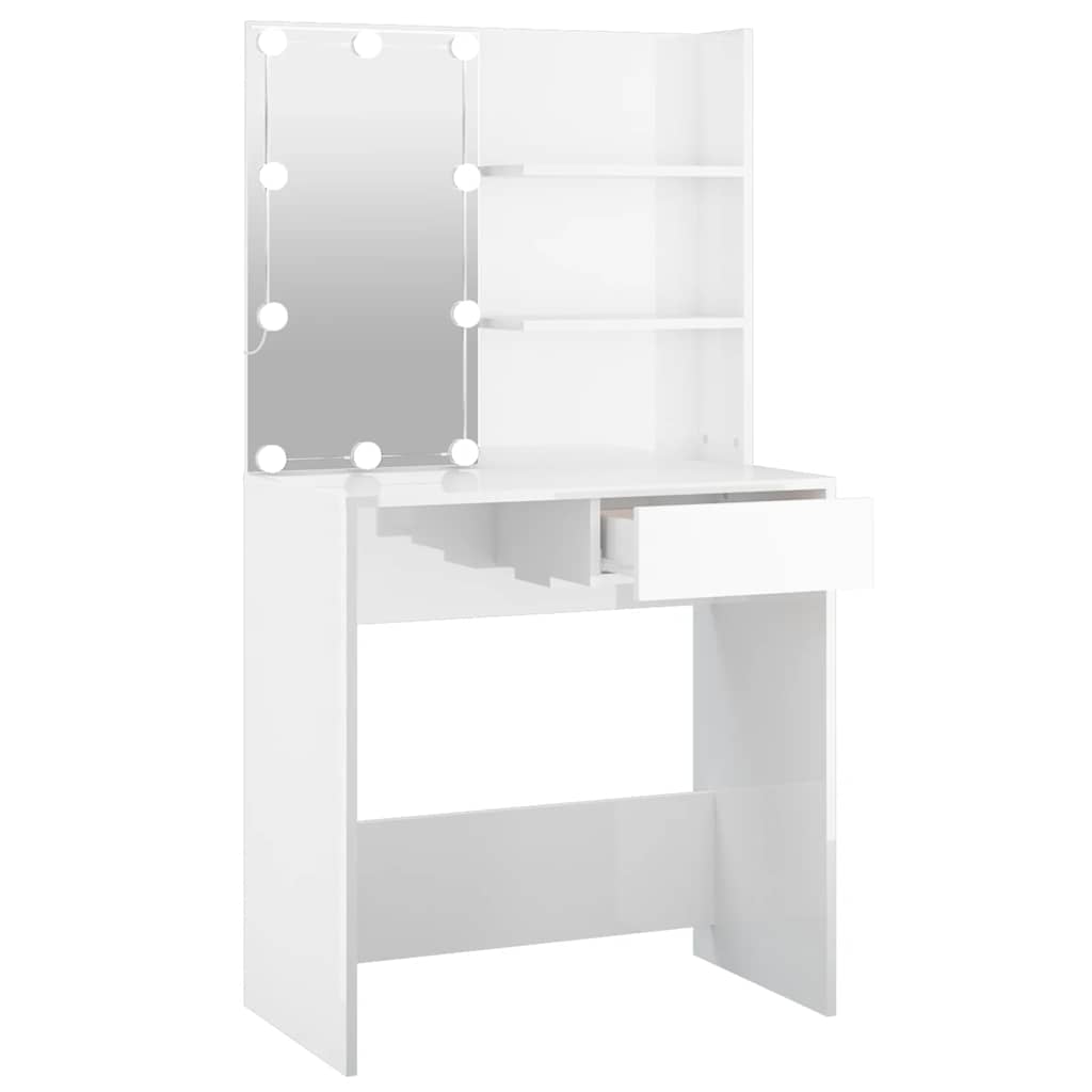 Tocador con LED blanco brillante 74,5x40x141 cm