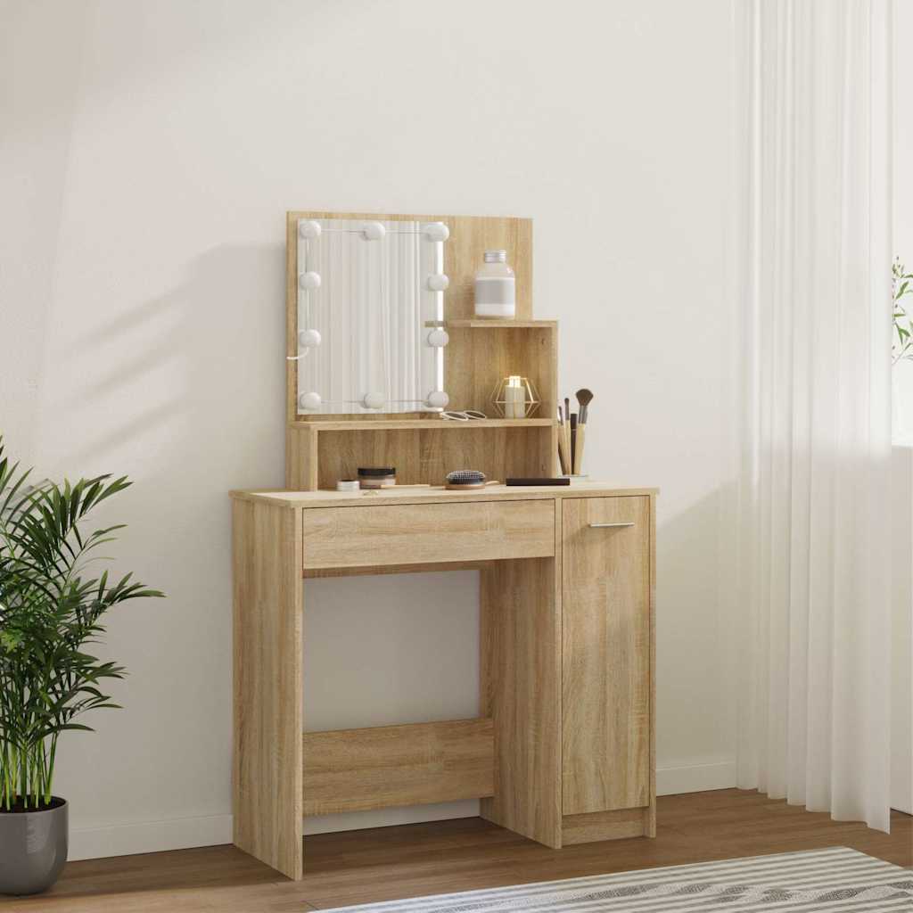 Tocador con LED color roble Sonoma 86,5x35x136 cm