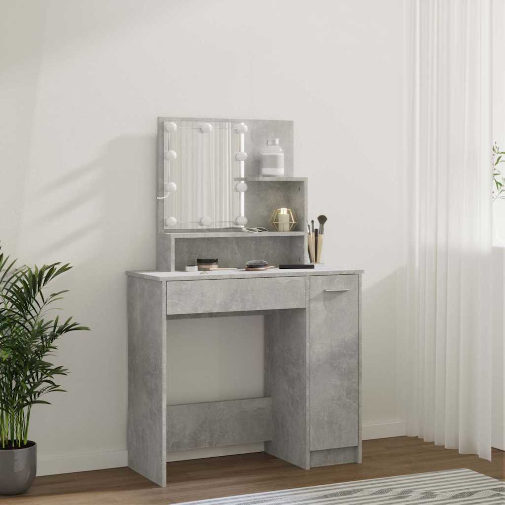 Tocador con LED color gris hormigón 86,5x35x136 cm
