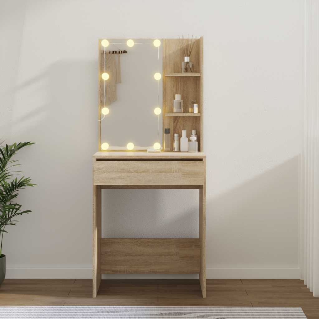 Tocador con LED color roble Sonoma 60x40x140 cm