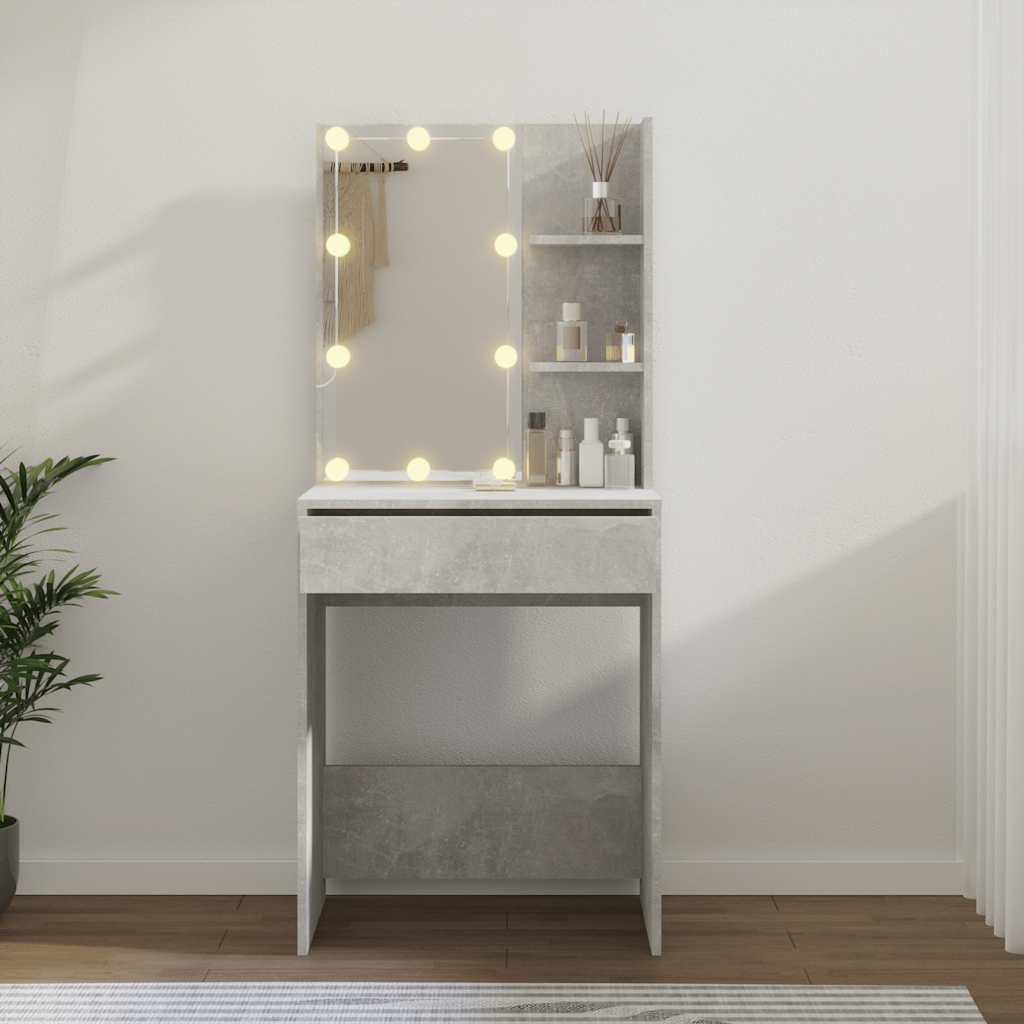 Tocador con LED color gris hormigón 60x40x140 cm