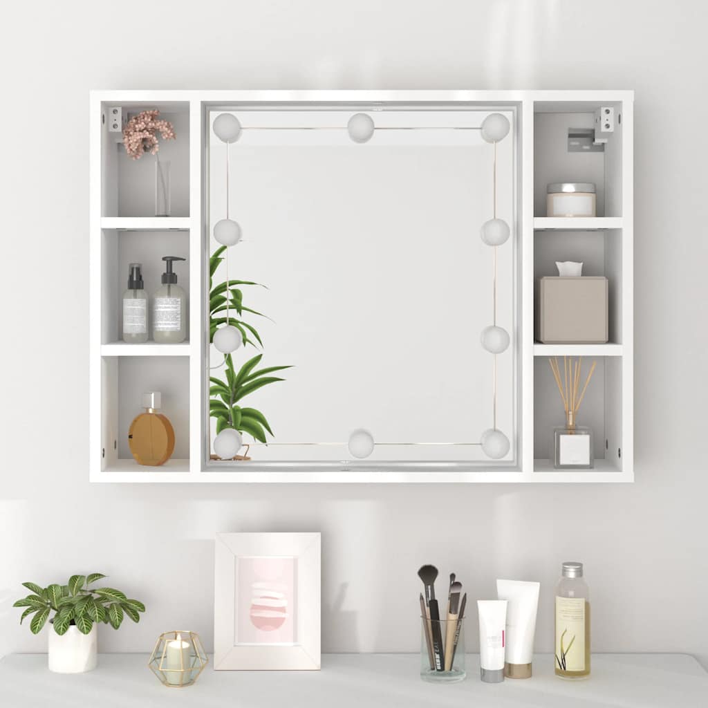 Mueble con espejo y luces LED blanco 76x15x55 cm