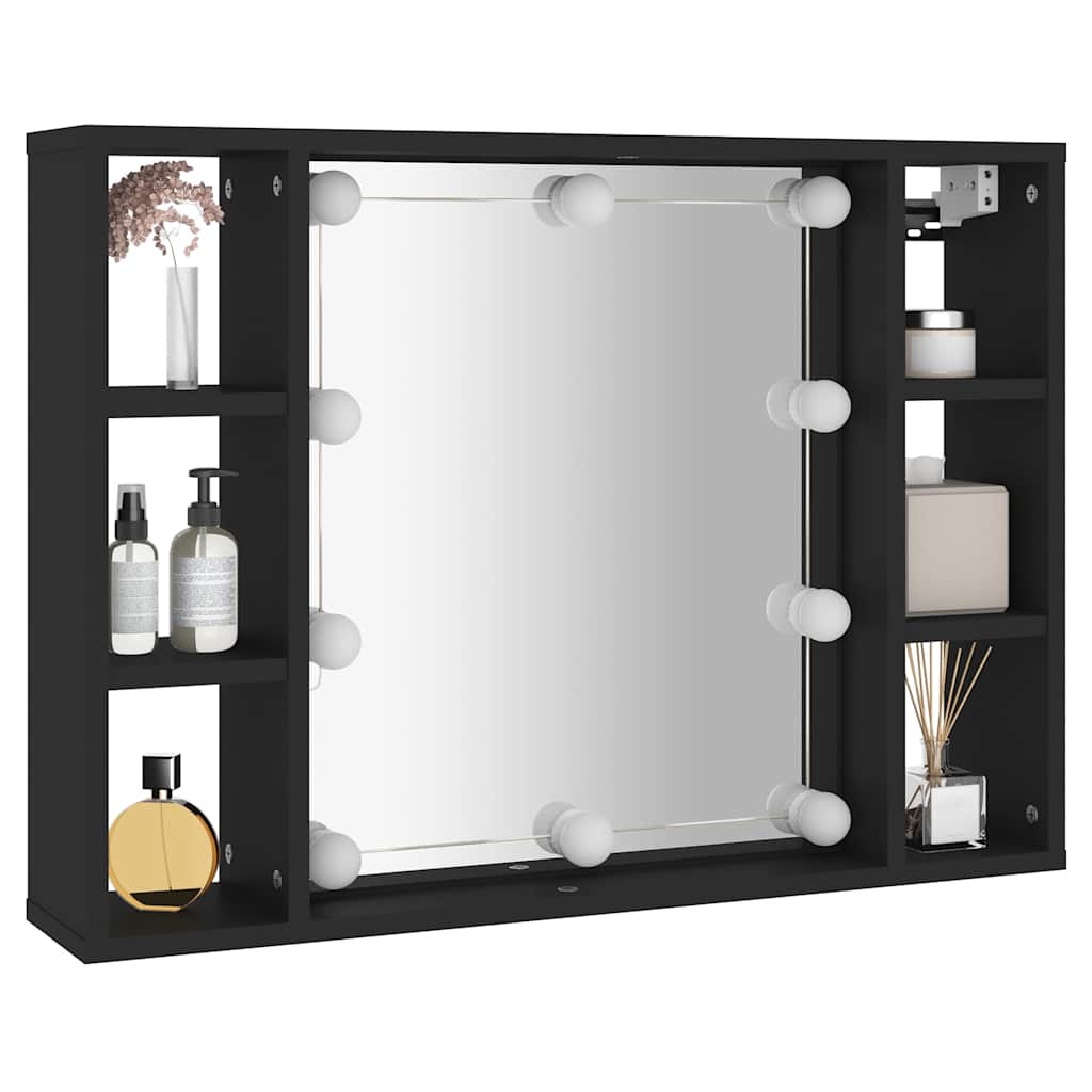 Mueble con espejo y LED negro 76x15x55 cm